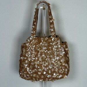 MOYNA Natural Shell And Sequin Handbag Shiny Satin Lining Day To Night Option